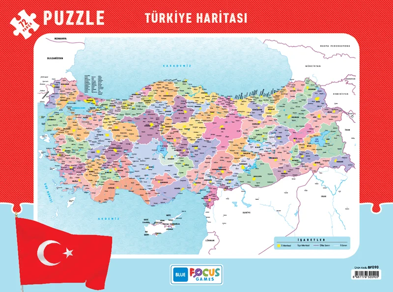 BLUE FOCUS PUZZLE 72 PARÇA 29x39cm TÜRKİYE HARİTASI BF090