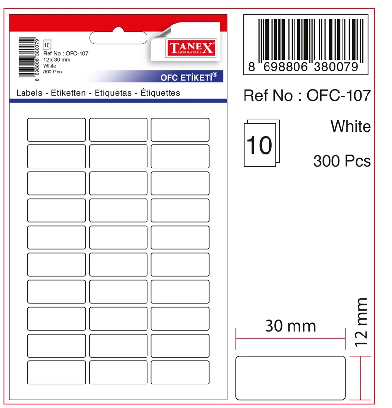 TANEX OFİS ETİKETİ OFC-107 BEYAZ