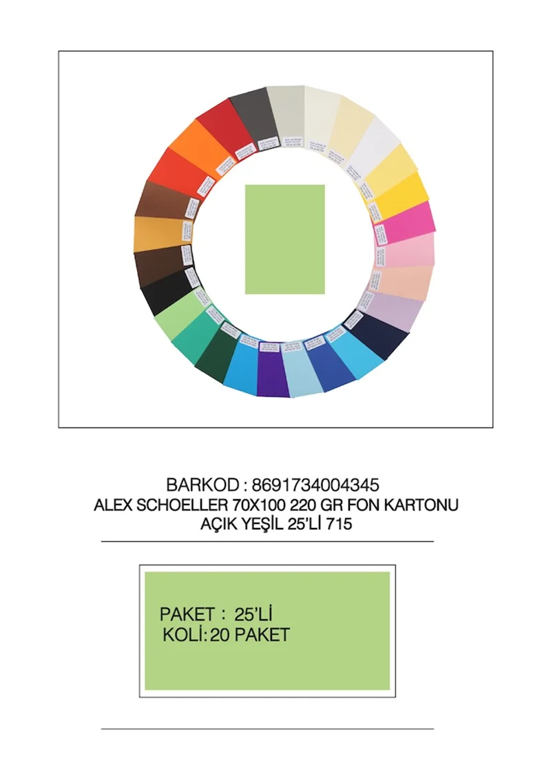 ALEX FON KARTONU ARTİST 220GR 70X100 A.YEŞİL 25 Lİ 715