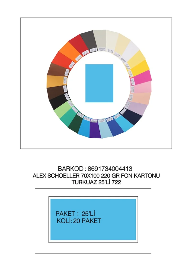 ALEX FON KARTONU ARTİST 220GR 70X100 TURKUAZ 25 Lİ 722