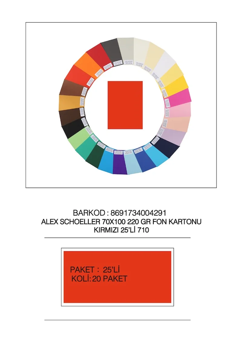ALEX FON KARTONU ARTİST 220GR 70X100 KIRMIZI 25 Lİ 710