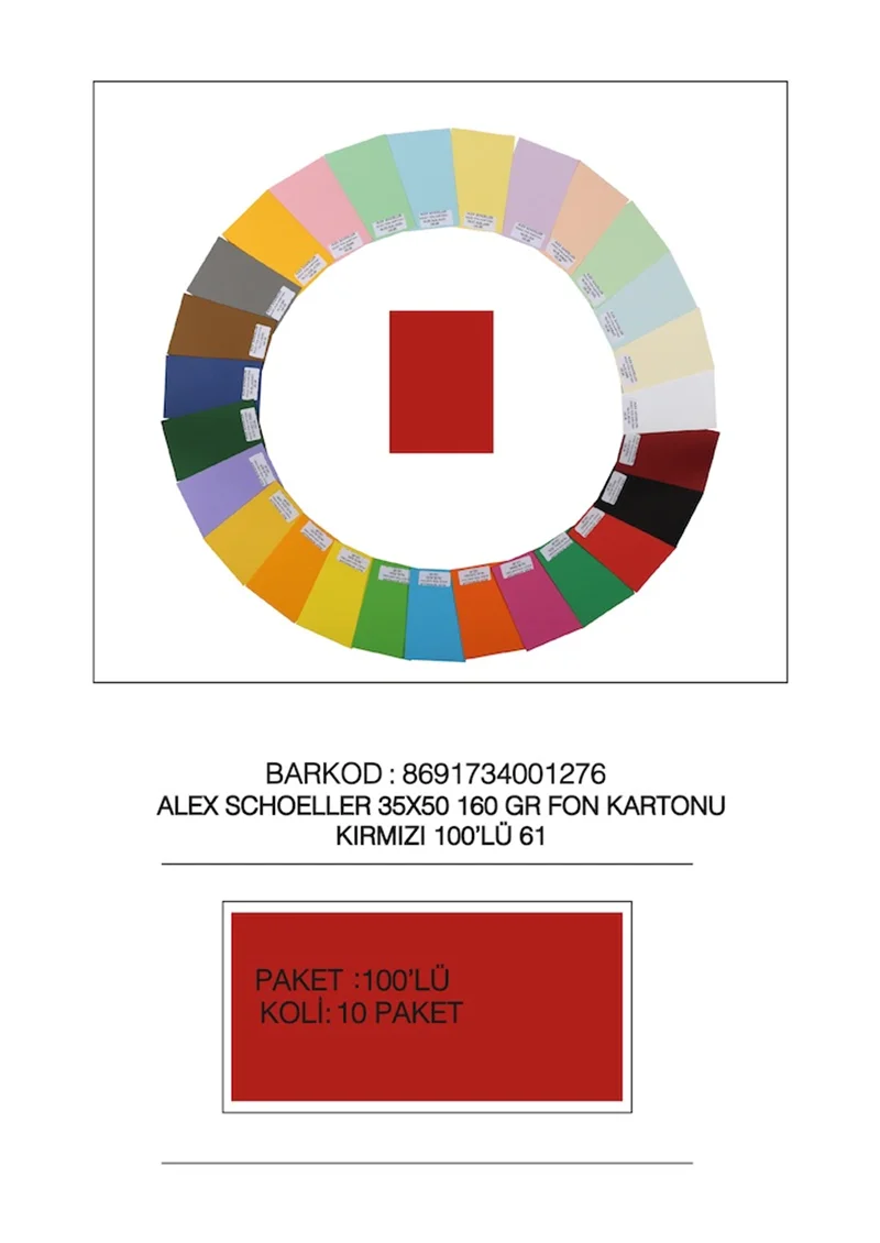 ALEX FON KARTONU 160GR 35X50 KIRMIZI 100 LÜ 61