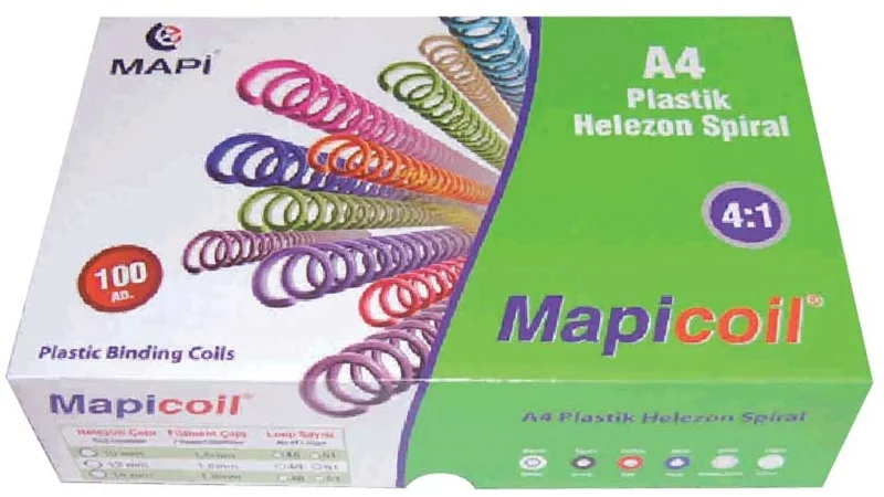 MAPİ SPİRAL PLASTİK HELEZON 4:1 25MM KIRMIZI 50 ADET 48 LOP 2352503
