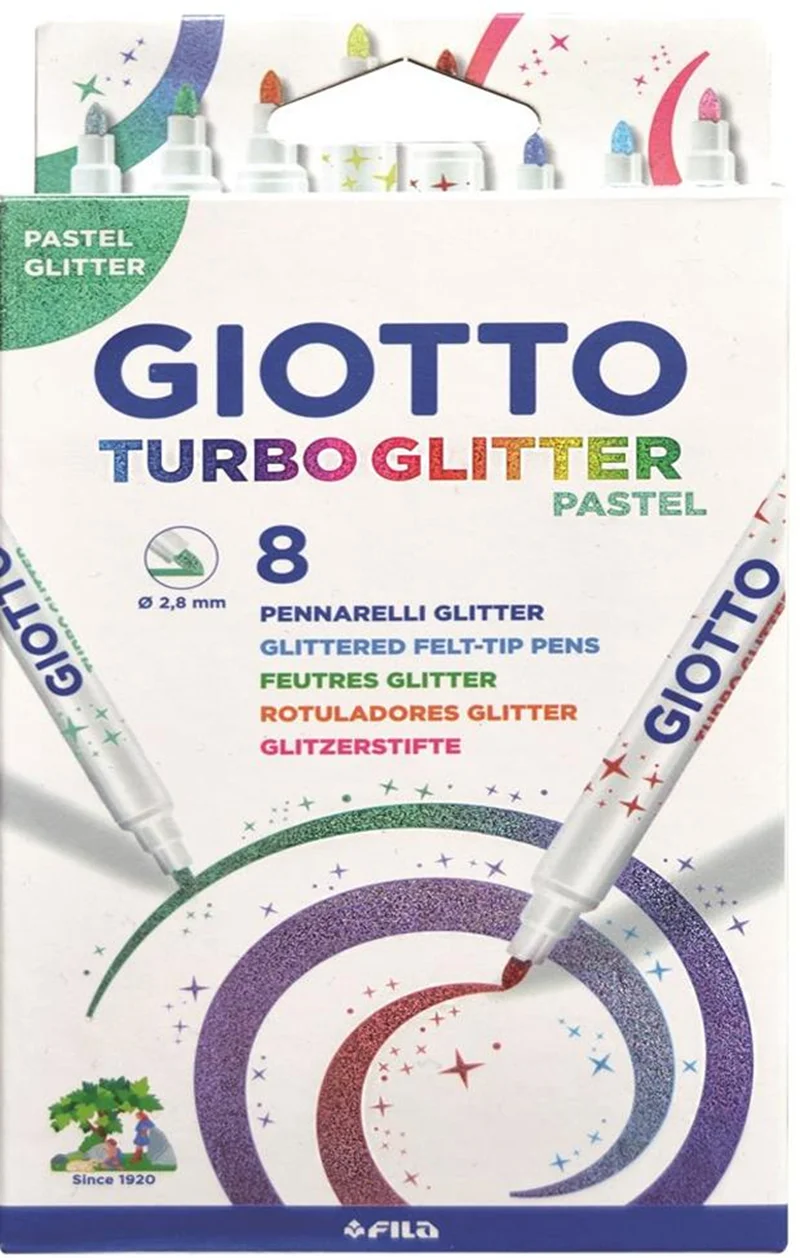 GIOTTO KEÇELİ KALEM TURBO GLITTER 8 Lİ ASKILI PAKET PASTEL TONLAR 426300