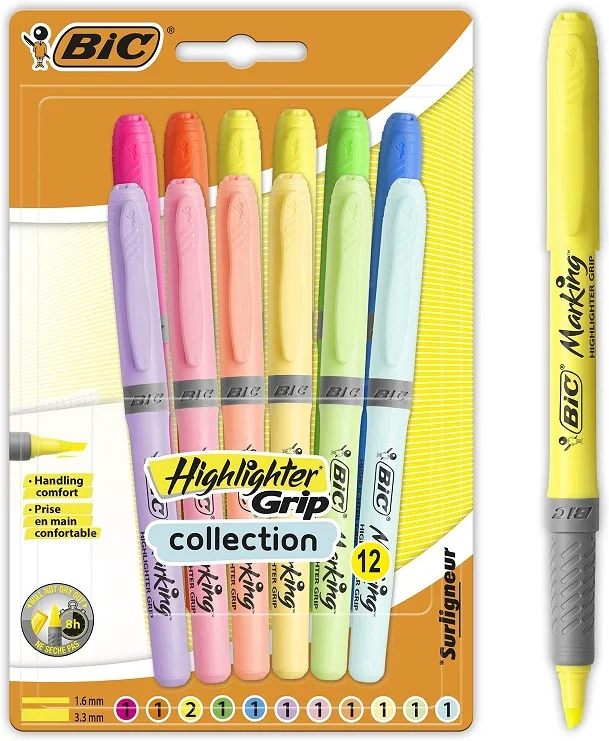 BIC FOSFORLU KALEM BRITE LINER GRIP 12 Lİ PASTEL 992562