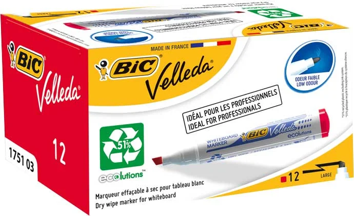 BIC BEYAZ TAHTA KALEMİ VELLEDA 1751 12 Lİ KIRMIZI 904948-525830