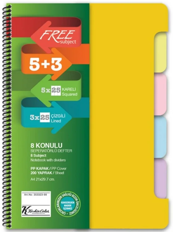KESKİN DEFTER FREE A4 SUBJECT AYRAÇLI 5+3 X25=200 YP 353332