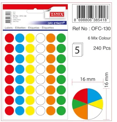 TANEX OFİS ETİKETİ OFC-130 MIX COLOR  5 AD/PŞT