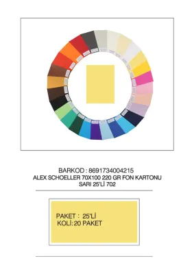 ALEX FON KARTONU ARTİST 220GR 70X100 SARI 25 Lİ 702