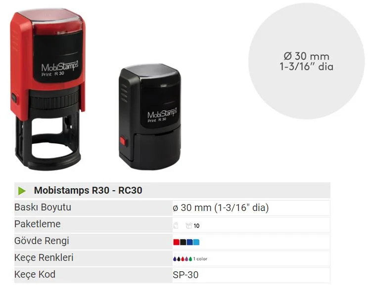 MOBİSTAMPS KAŞE YUVARLAK R-30 YEŞİL KEÇELİ