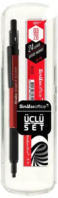 SCRIKSS OFFICE VERSATİL KALEM OKUL SETİ GRAPH-X 0.5 KIRMIZI + SİLGİ + MİN BLS.