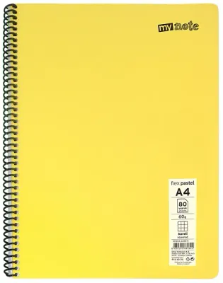 MYNOTE DEFTER FLEX PASTEL PP KAPAK SPİRALLİ A4 60 YP KARELİ MFXPA-A460-K