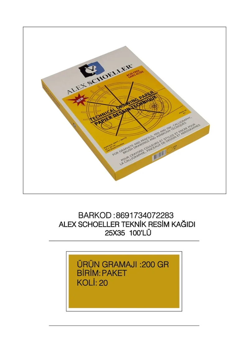 ALEX TEKNİK RESİM KAĞIDI 25x35 200 GR DAMGALI 100 LÜ 200.25