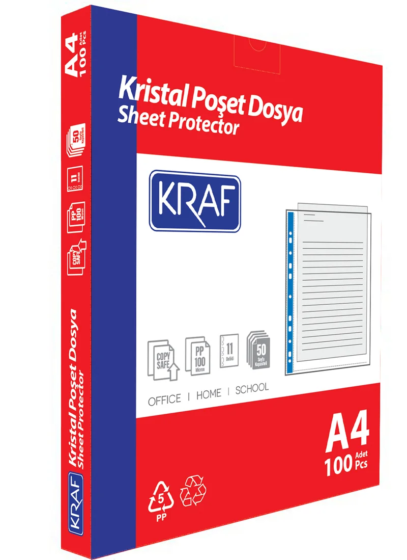 KRAF POŞET DOSYA A4 KRİSTAL 100 LÜ 1001