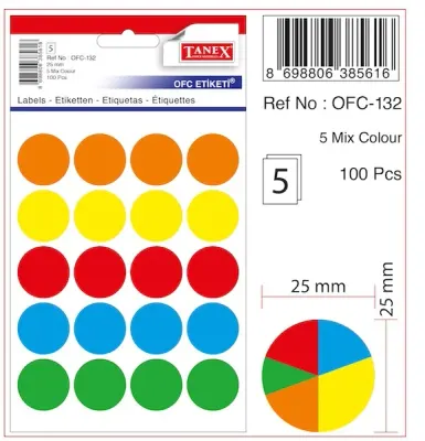 TANEX OFİS ETİKETİ OFC-132 MIX COLOR  5 AD/PŞT
