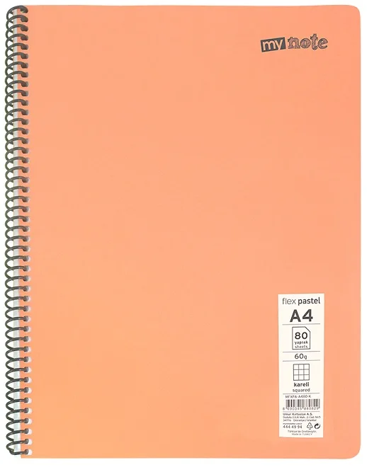 MYNOTE DEFTER FLEX PASTEL PP KAPAK SPİRALLİ A4 80 YP KARELİ MFXPA-A480-K