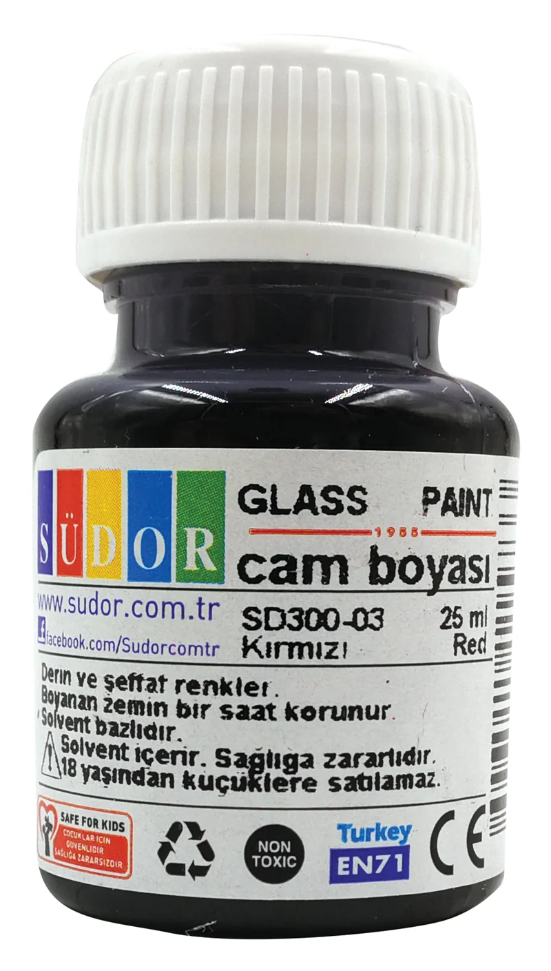 SÜDOR CAM BOYASI 15 ML KIRMIZI SD300S-03