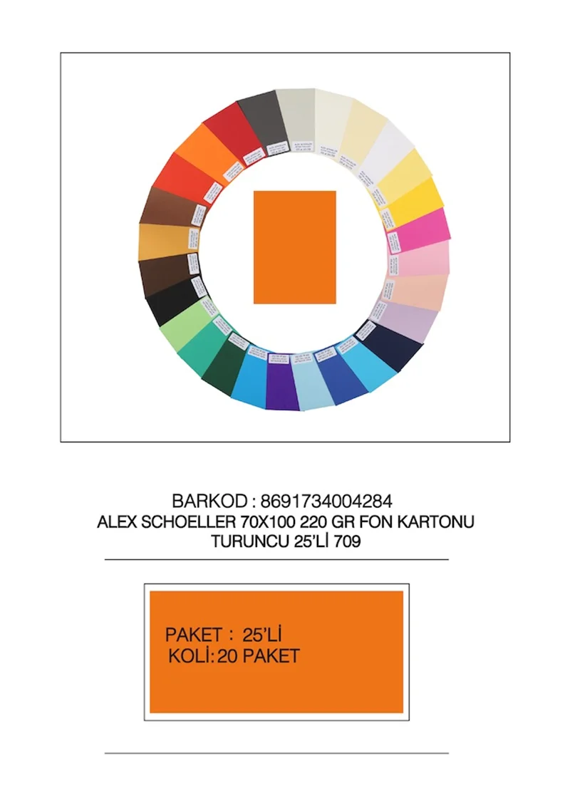ALEX FON KARTONU ARTİST 220GR 70X100 TURUNCU 25 Lİ 709