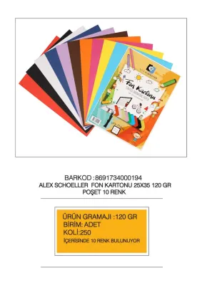 ALEX FON KARTONU 160GR 25x35 KARIŞIK POŞETLİ 10 LU ALX-194