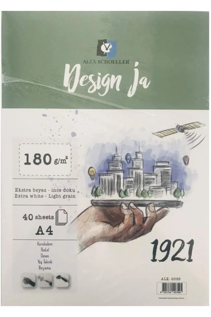 ALEX RESİM DEFTERİ  DESİGN JA YAPIŞKANLI 180GR A4 SPİRALLİ 40 LI ALX-0595