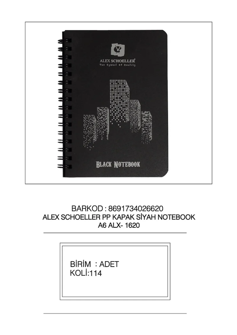 ALEX DEFTER A6 PP KAPAK SPİRALLİ 60 YP SİYAH ALX-1620