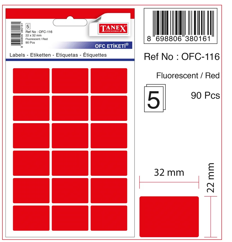 TANEX OFİS ETİKETİ OFC-116 FLORASAN KIRMIZI