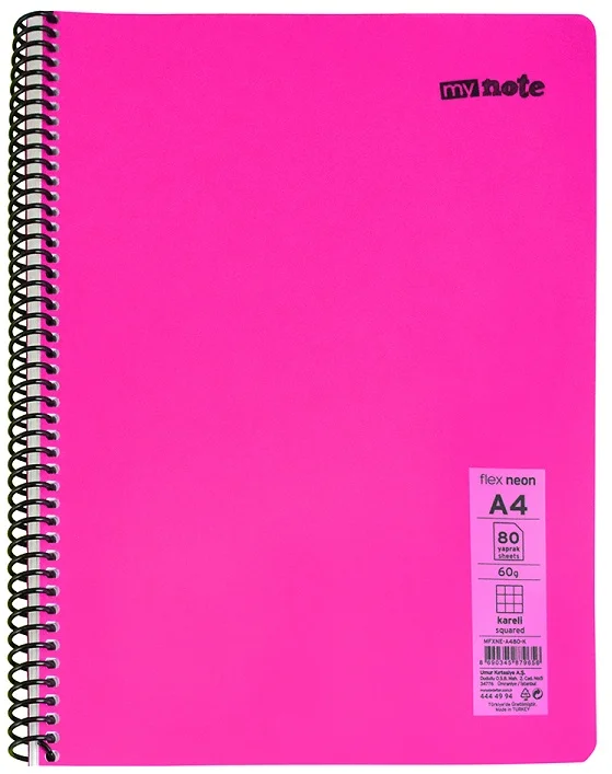 MYNOTE DEFTER FLEX NEO PP KAPAK SPİRALLİ A4 120 YP KARELİ MFXNE-A4120-K
