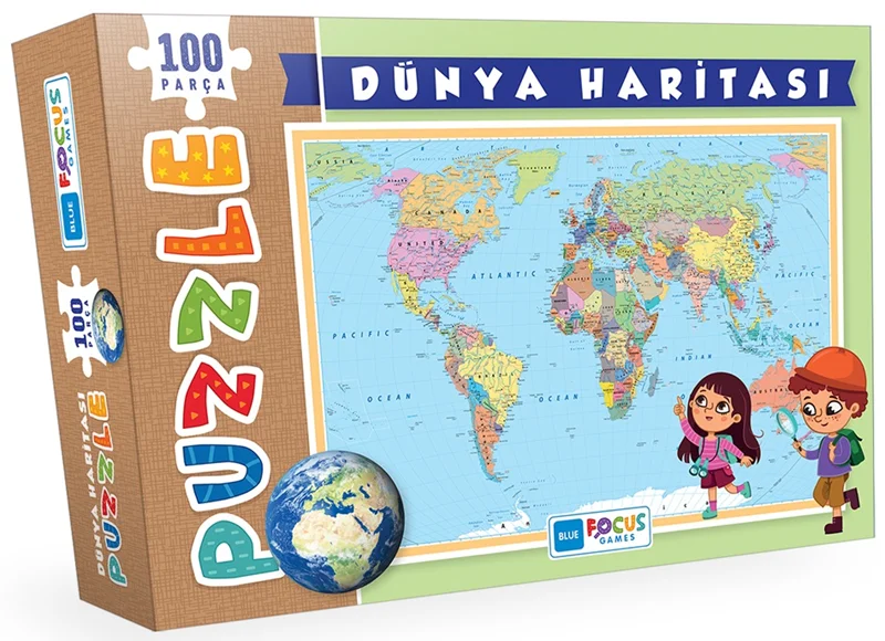 BLUE FOCUS PUZZLE 100 PARÇA DÜNYA HARİTASI BF239