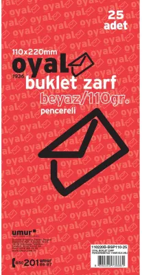 OYAL ZARF BUKLET 11x22 110 GR POŞETLİ BEYAZ PENCERELİ 25 Lİ 30005915
