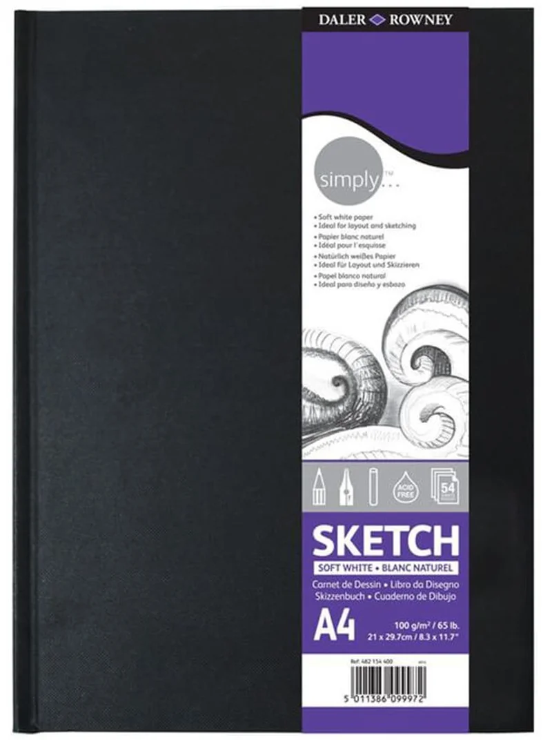 DALER ROWNEY SKETCH ESKİZ DEFTERİ SIMPLY SERİSİ SERT KAPAK A4 100 GR 54 SF SOFT BEYAZ 482154400