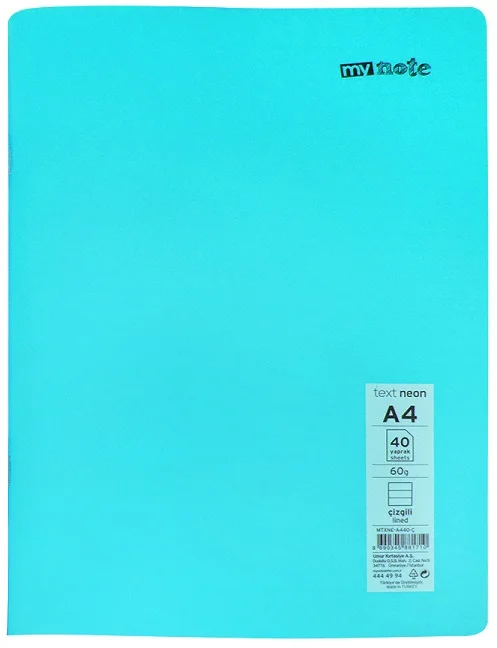 MYNOTE DEFTER TEXT NEO PP KAPAK DİKİŞLİ A4 80 YP DÜZ MTXNE-A480-D