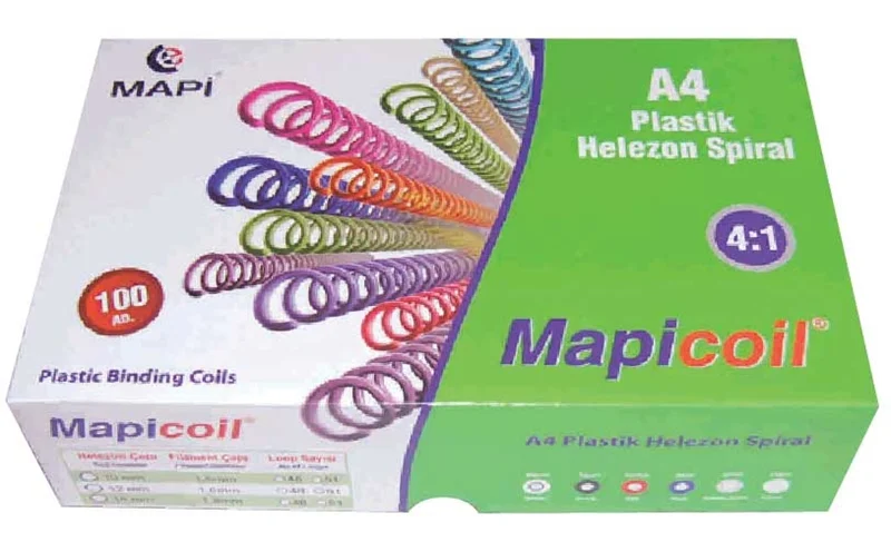 MAPİ SPİRAL PLASTİK HELEZON 4:1 8MM ŞEFFAF 200 AD. 48 LOP POŞETLİ 2360804