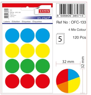 TANEX OFİS ETİKETİ OFC-133 MIX COLOR  5 AD/PŞT