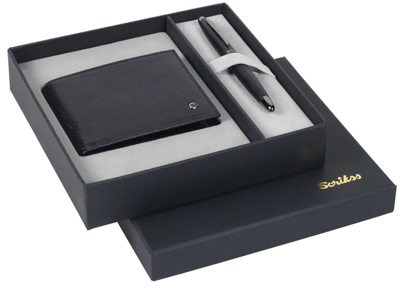 SCRIKSS HEDİYELİK SET DR 236 88 ROLLER KALEM MAT SİYAH + CÜZDAN DERİ SİYAH