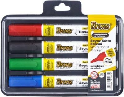 BRONS BEYAZ TAHTA KALEMİ DOLDURULABİLİR  4 LÜ SET BR-9501