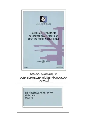ALEX MİLİMETRİK BLOK A3 80 GR MAVİ 20 YP 003.01