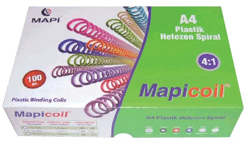 MAPİ SPİRAL PLASTİK HELEZON 4:1 10MM KIRMIZI 100 ADET 48 LOP 2351003