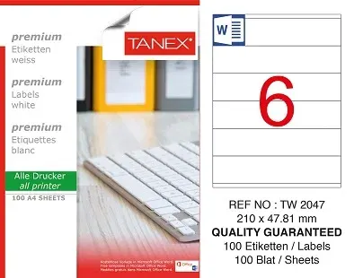 TANEX LASER ETİKET TW-2047 210 X 47.81 MM 100 LÜ