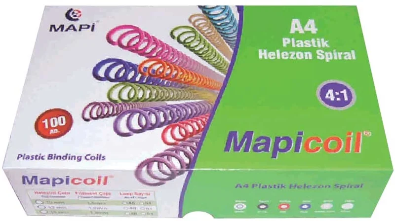 MAPİ SPİRAL PLASTİK HELEZON 4:1 20MM BEYAZ 100 ADET 48 LOP 2352000