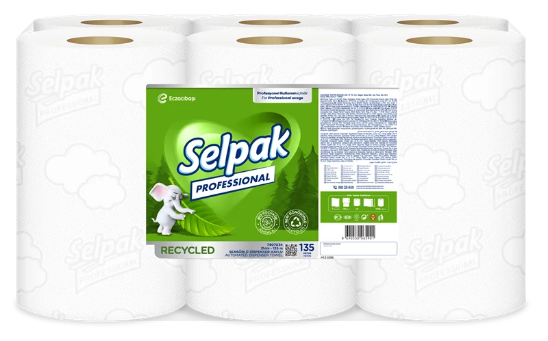 SELPAK RECYCLED SENSÖRLÜ HAVLU 21 CM 135 MT 6 LI KOLİ 6.8 KG (KOLİ=250 Lİ X18 PK) 7907034