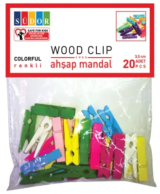 SÜDOR MANDAL BÜYÜK RENKLİ AHŞAP 3.5CM 20Lİ BS130