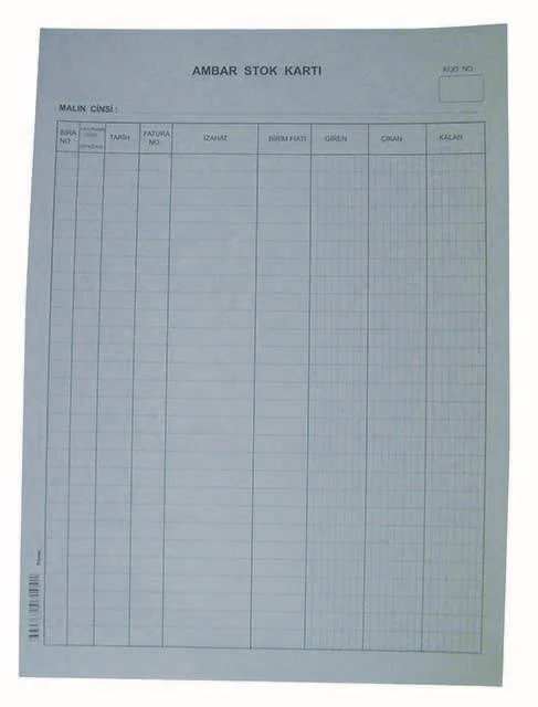 DİLMAN AMBAR STOK KARTI BÜYÜK DİKEY 100 LÜ 3104