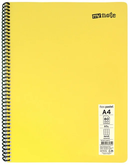 PASİF MYNOTE DEFTER FLEX PASTEL PP KAPAK SPİRALLİ A4 100 YP KARELİ MFXPA-A4100-K