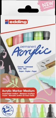 EDDING AKRİLİK MARKÖR ORTA UÇLU E-5100 5 Lİ SET PASTEL