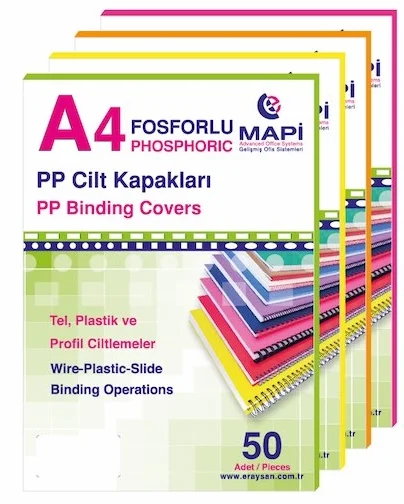 MAPİ CİLT KAPAĞI PP A4 550 MİC. FOSFORLU YEŞİL 50Lİ 2042805