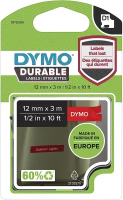 DYMO ŞERİT D1 KALICI 12MM x 3MT KIRMIZ/SİYAH 1978366