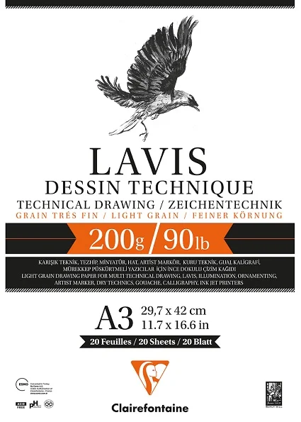 CLAIREFONTAINE ÇİZİM BLOĞU ALPHA LAVIS A3 200 GR 20 YP AL96342