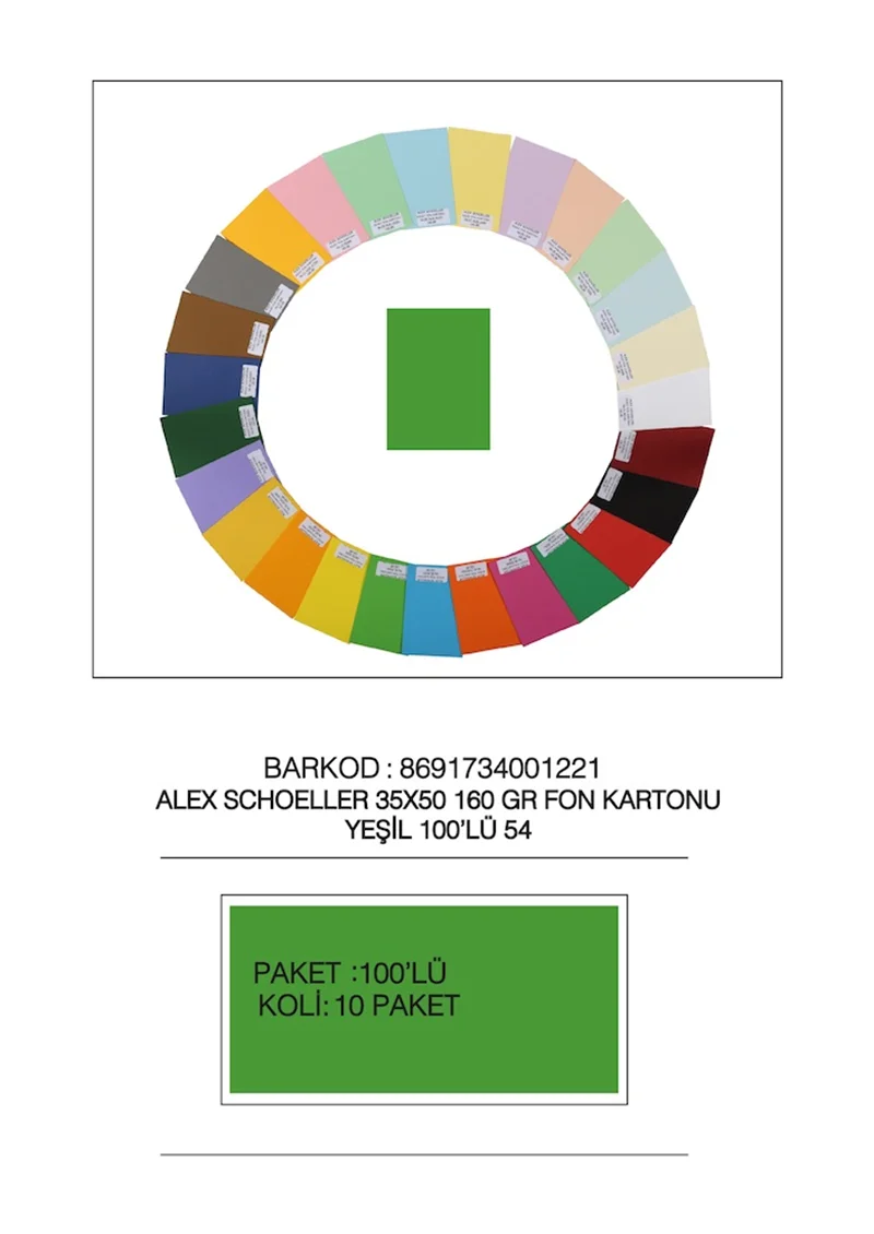 ALEX FON KARTONU 160GR 35X50 YEŞİL 100 LÜ 54