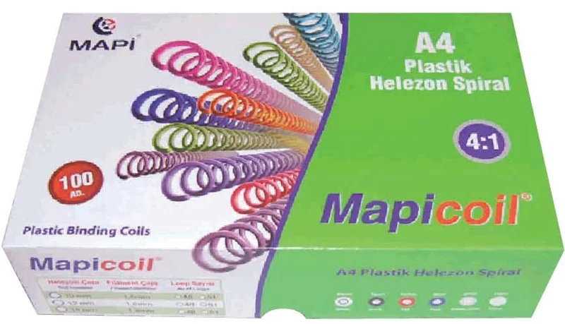 MAPİ SPİRAL PLASTİK HELEZON 4:1 20MM KIRMIZI 100 ADET 48 LOP 2352003
