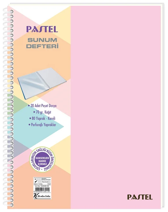 KESKİN SUNUM DEFTERİ PASTEL 22,5x29,7 80 YP. KARELİ 353402-99